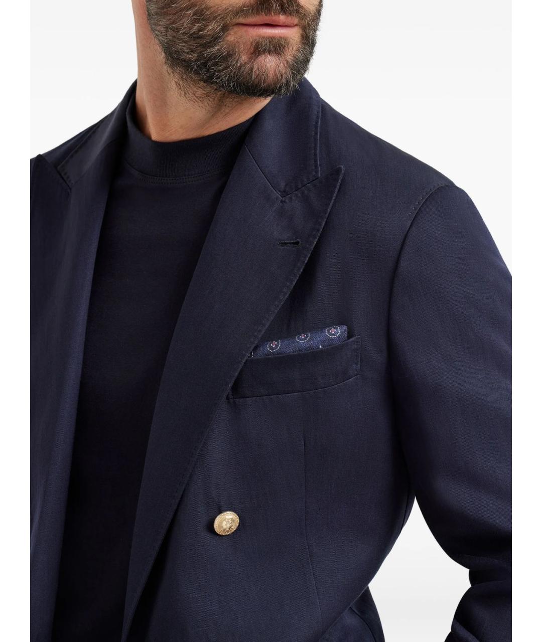 BRUNELLO CUCINELLI Синий шелковый шарф, фото 3