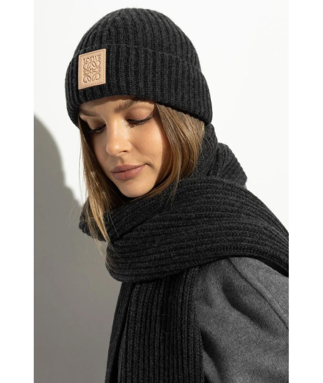 LOEWE Черная кашемировая шапка, фото 2