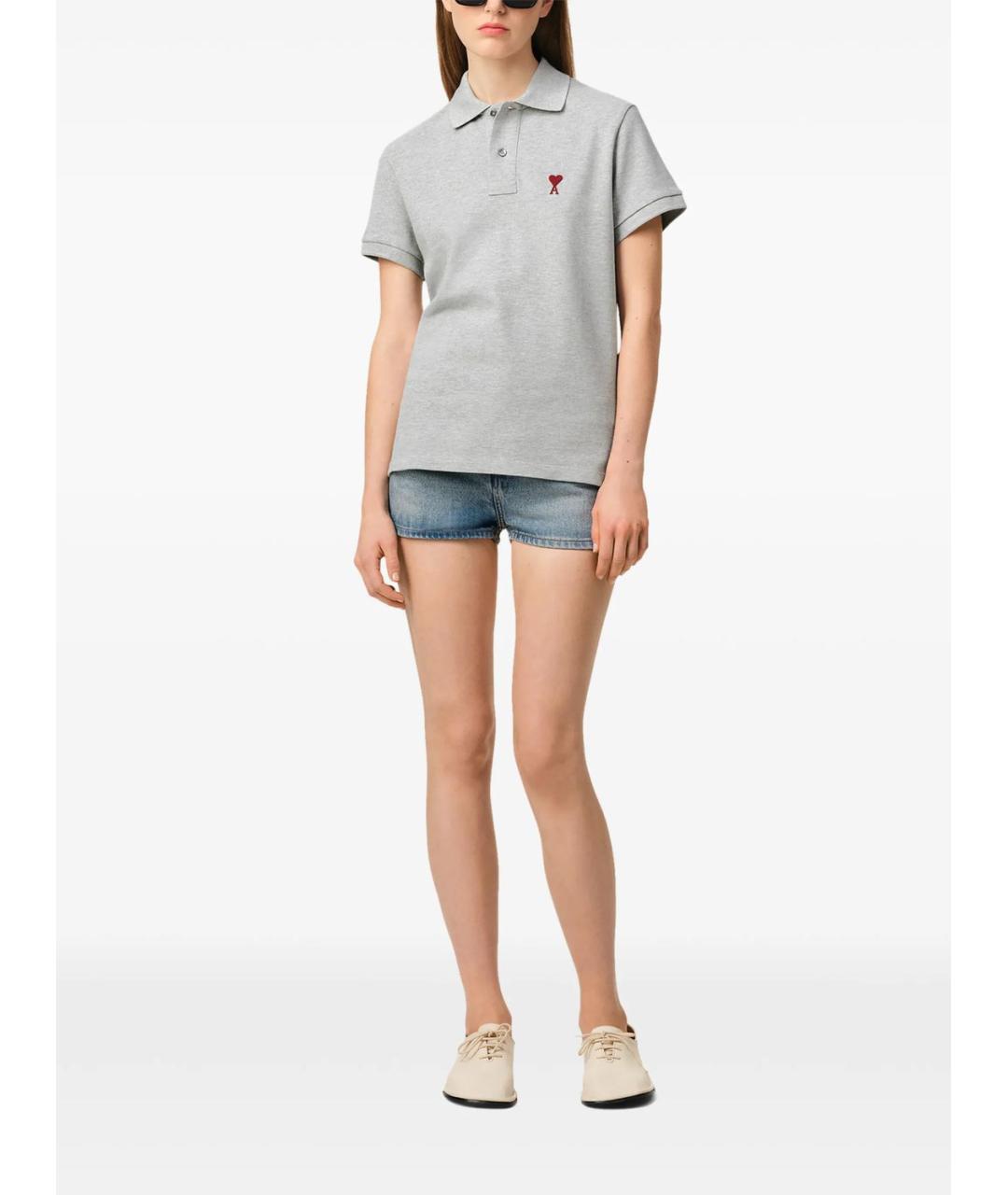Ami Paris Серое хлопковое поло с коротким рукавом, фото 4