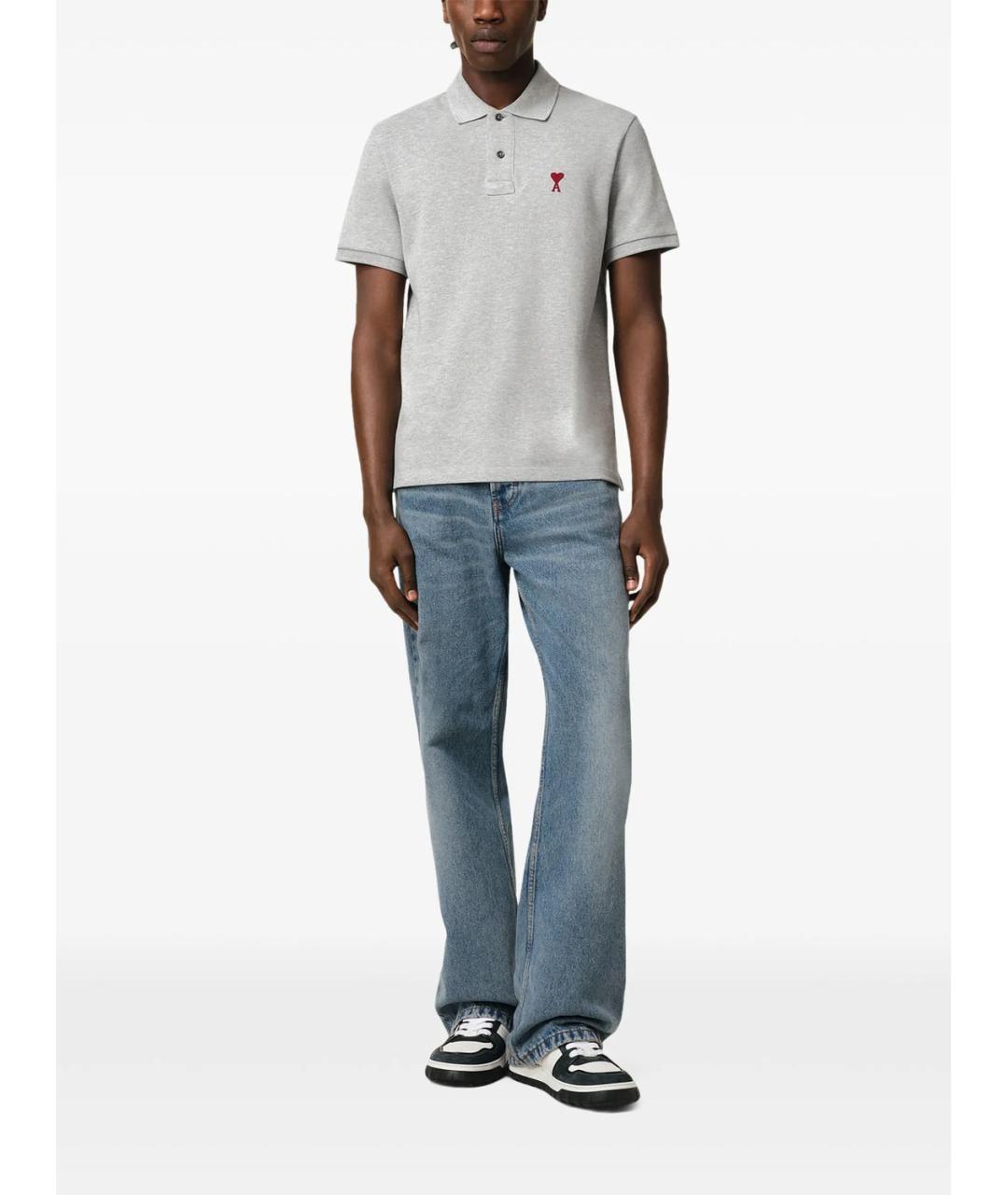 Ami Paris Серое хлопковое поло с коротким рукавом, фото 2