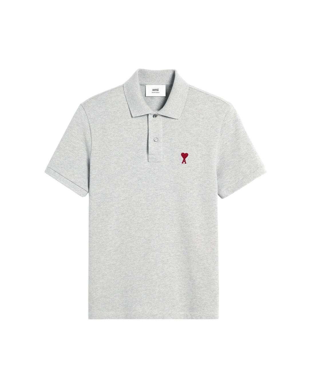Ami Paris Серое хлопковое поло с коротким рукавом, фото 1