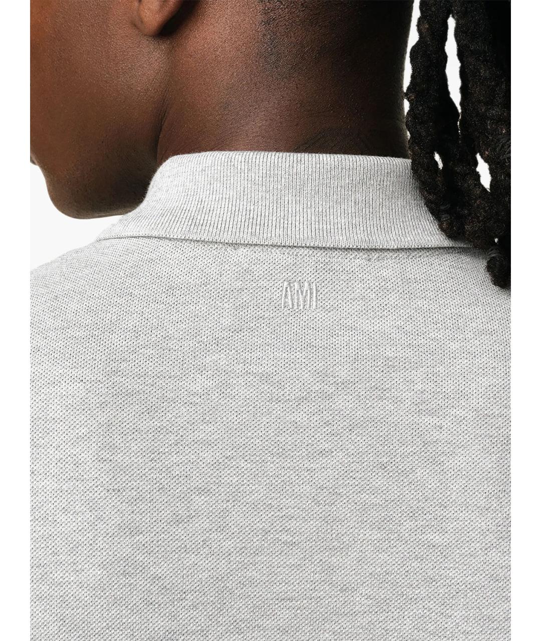 Ami Paris Серое хлопковое поло с коротким рукавом, фото 3