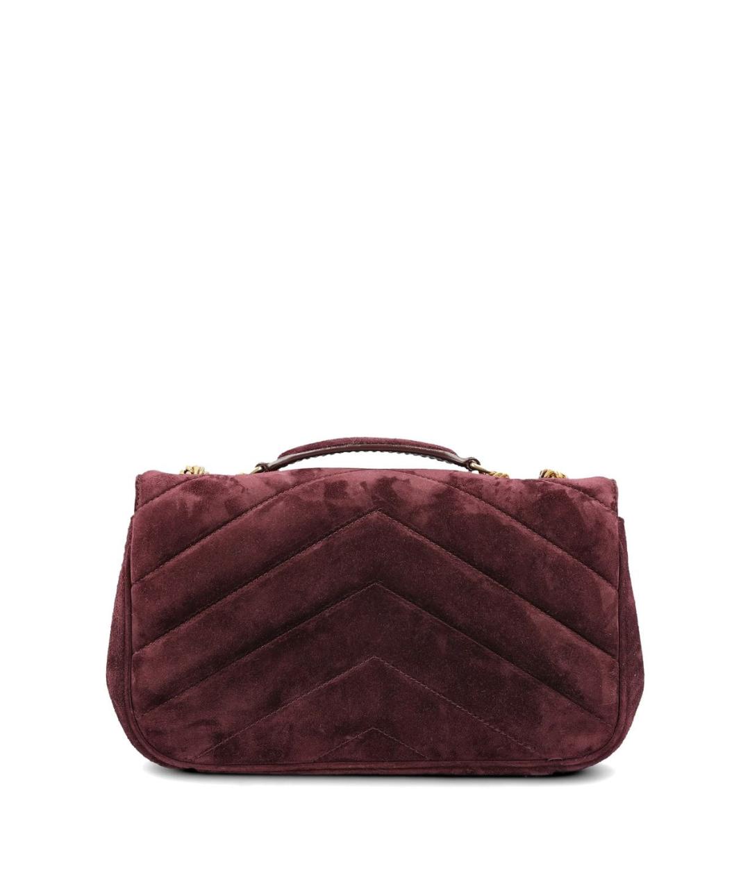 SAINT LAURENT Бордовая замшевая сумка через плечо, фото 2