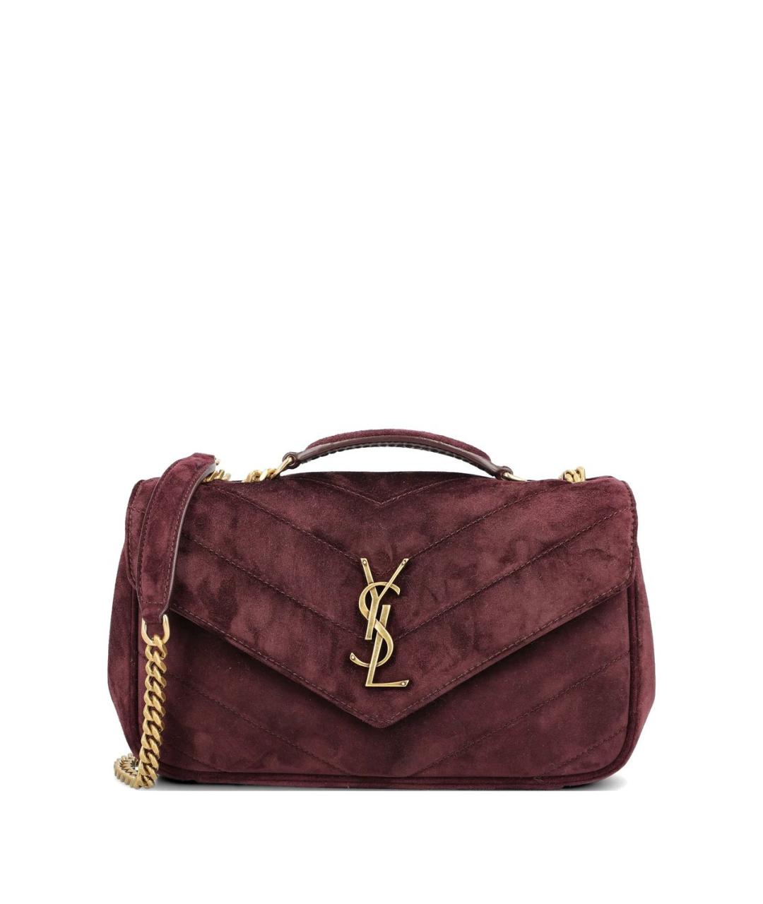 SAINT LAURENT Бордовая замшевая сумка через плечо, фото 1