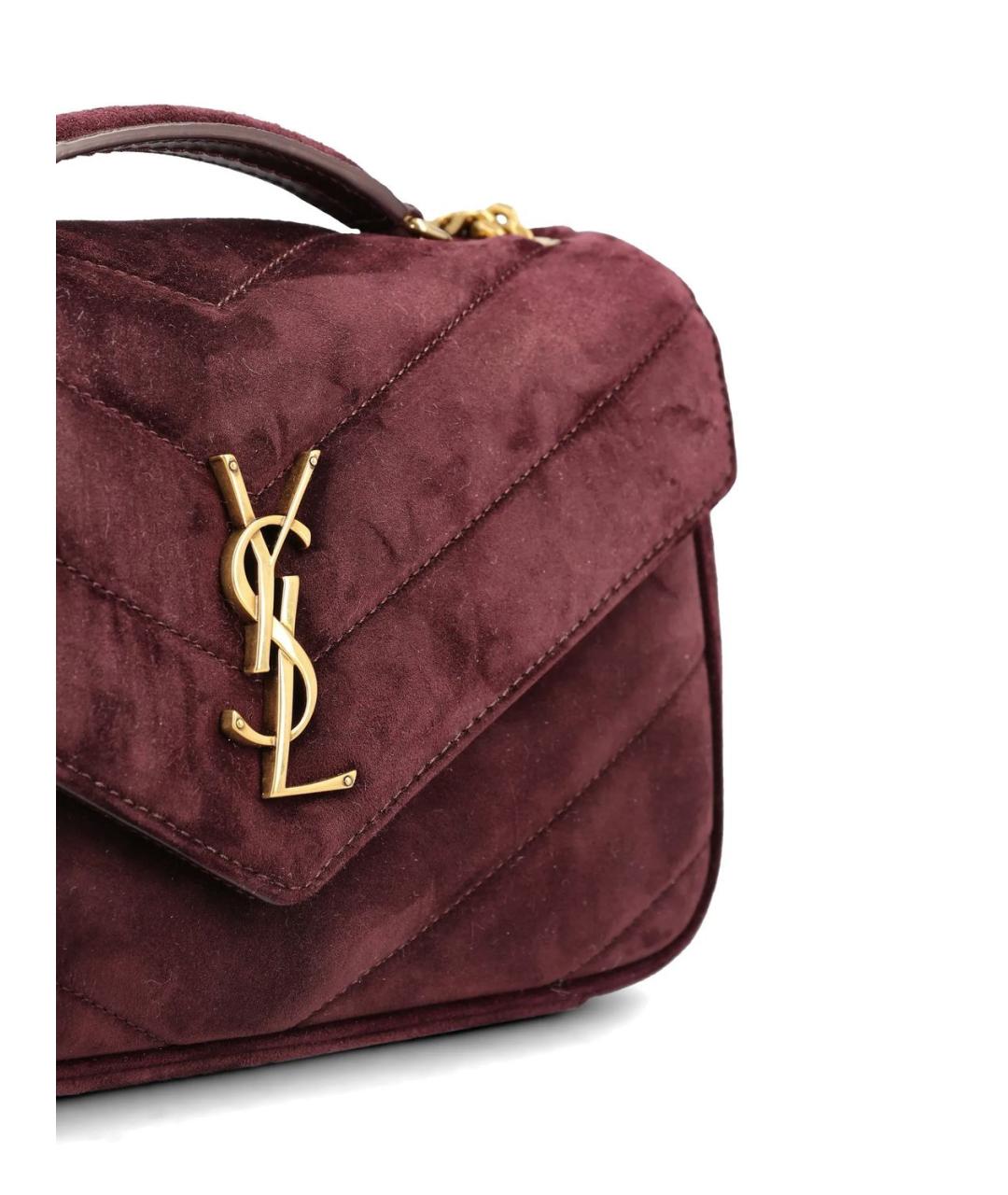 SAINT LAURENT Бордовая замшевая сумка через плечо, фото 3