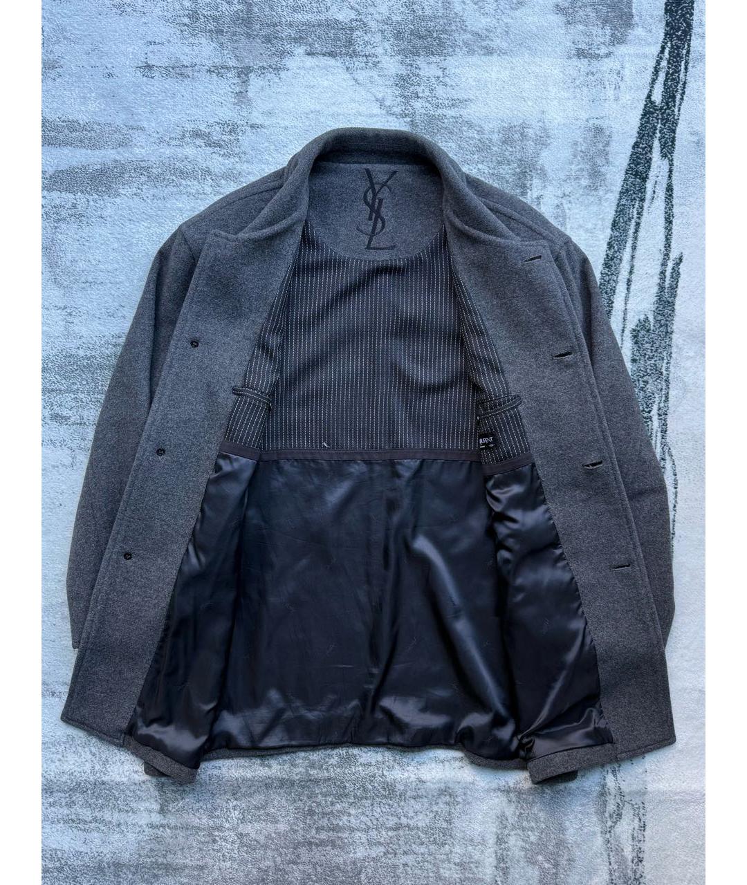 SAINT LAURENT Антрацитовое шерстяное пальто, фото 7