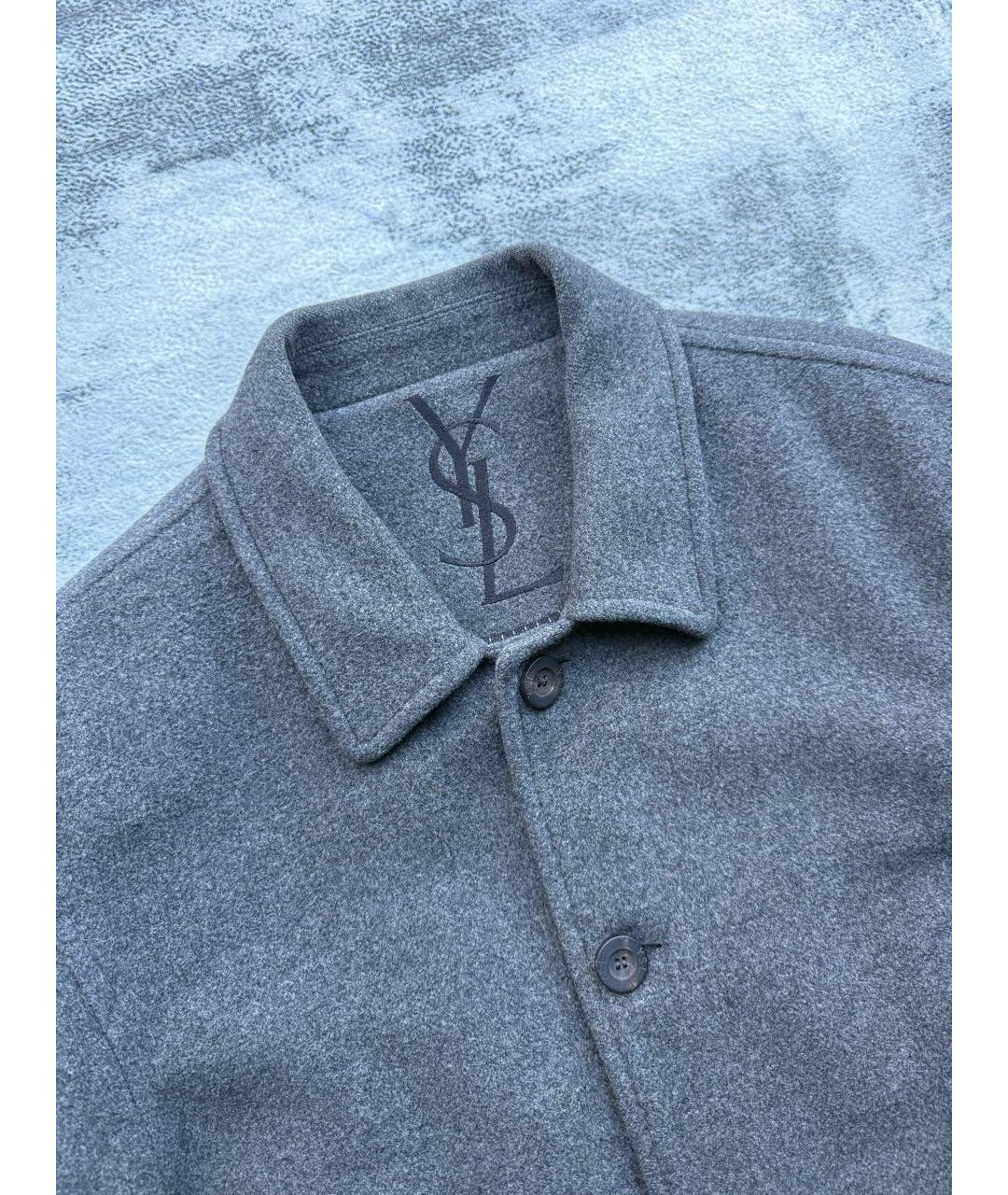 SAINT LAURENT Антрацитовое шерстяное пальто, фото 4