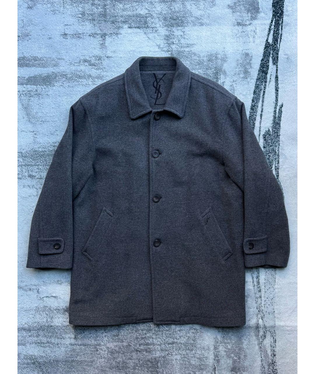 SAINT LAURENT Антрацитовое шерстяное пальто, фото 9