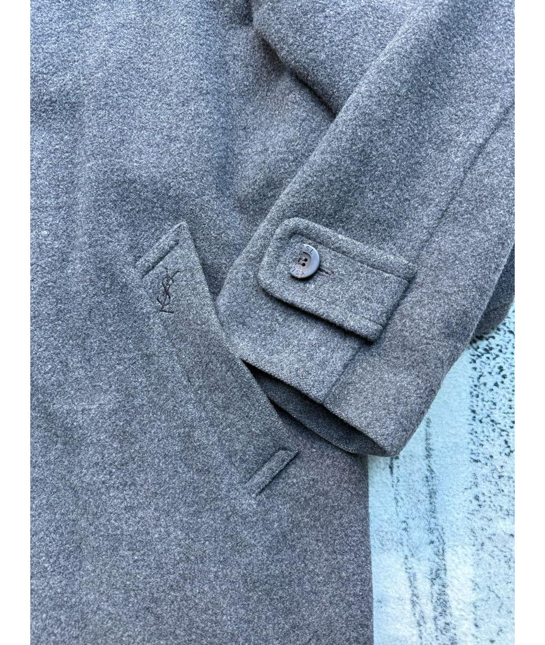 SAINT LAURENT Антрацитовое шерстяное пальто, фото 6