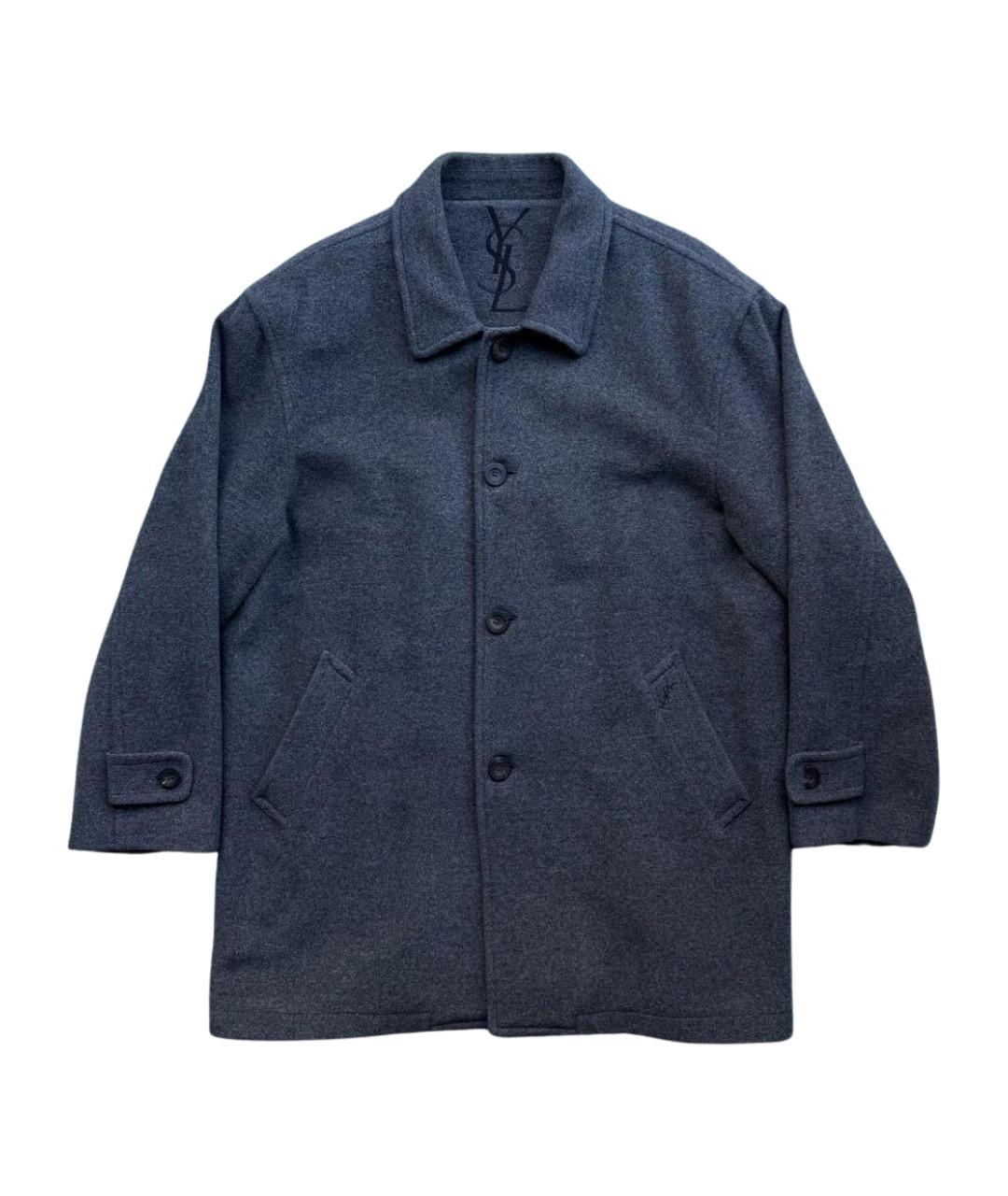 SAINT LAURENT Антрацитовое шерстяное пальто, фото 1