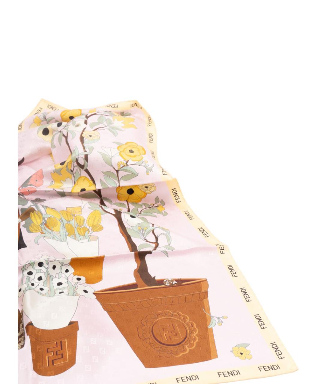 FENDI Розовый шелковый шарф, фото 4