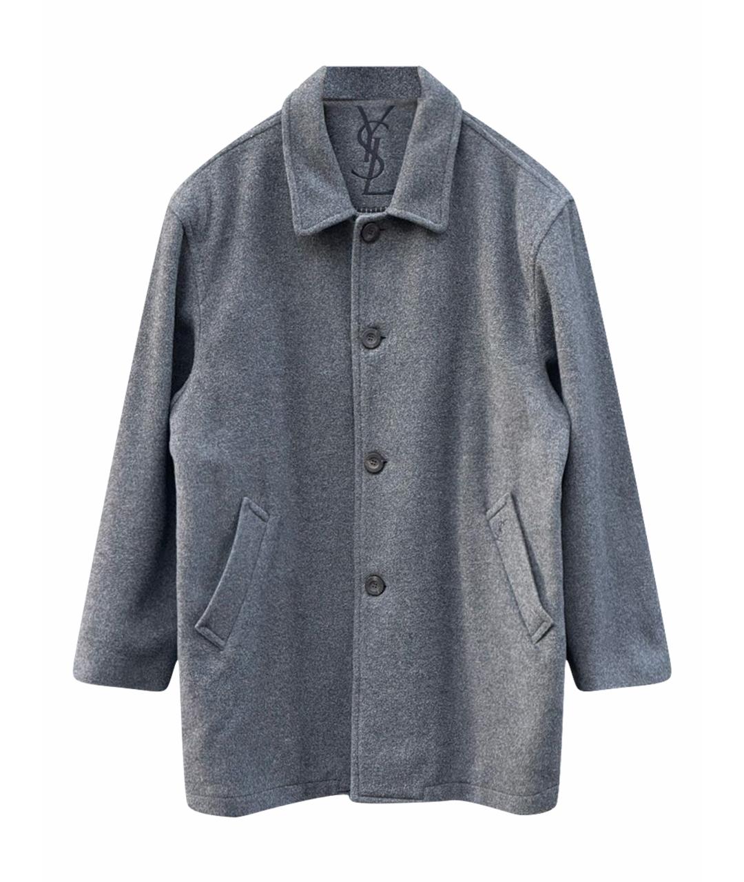 SAINT LAURENT Серое шерстяное пальто, фото 1