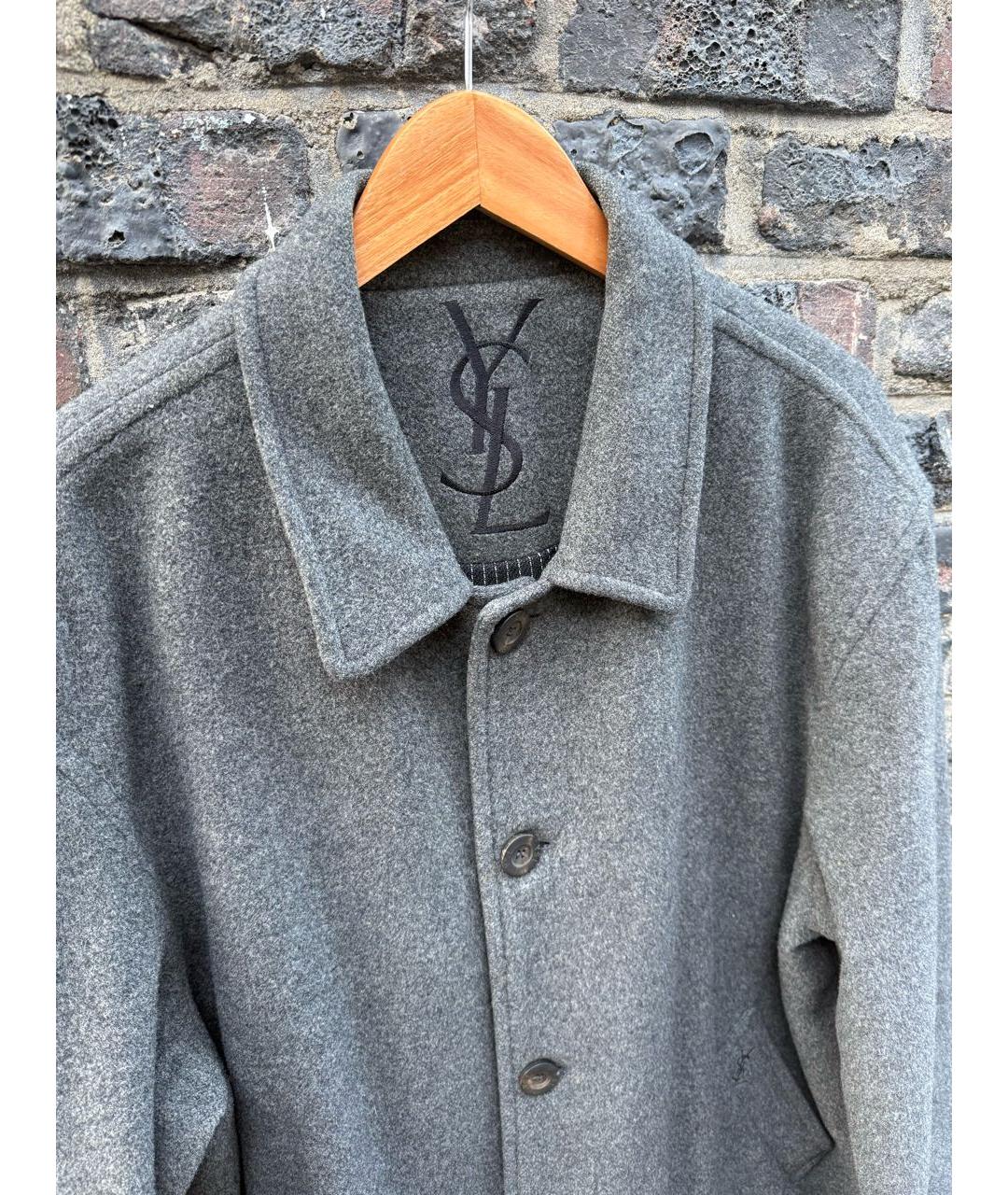 SAINT LAURENT Серое шерстяное пальто, фото 2