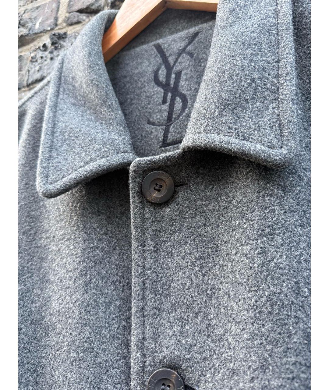 SAINT LAURENT Серое шерстяное пальто, фото 4