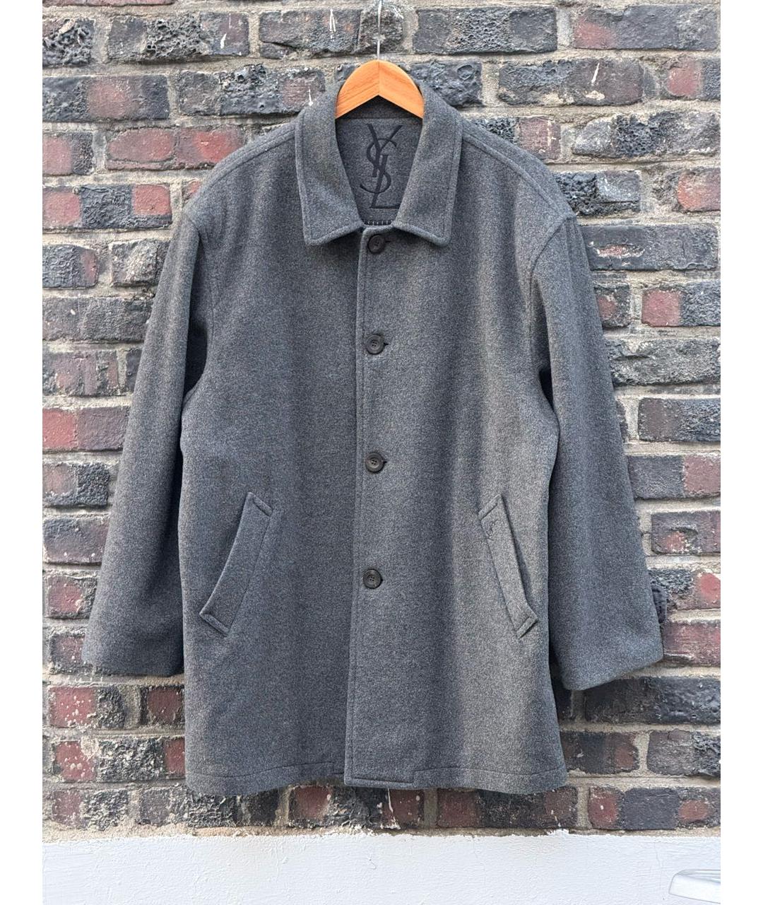 SAINT LAURENT Серое шерстяное пальто, фото 9