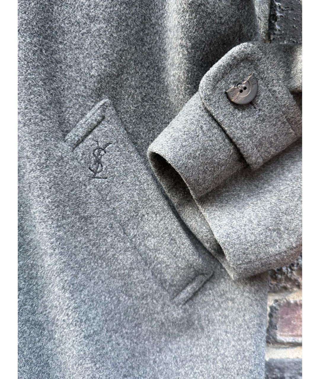 SAINT LAURENT Серое шерстяное пальто, фото 5