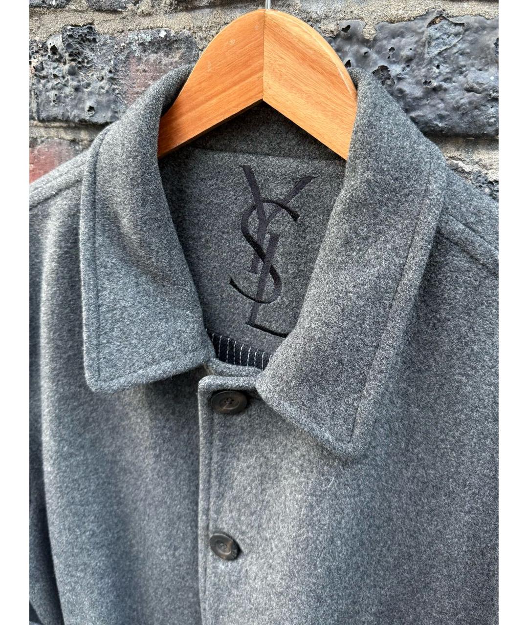 SAINT LAURENT Серое шерстяное пальто, фото 3