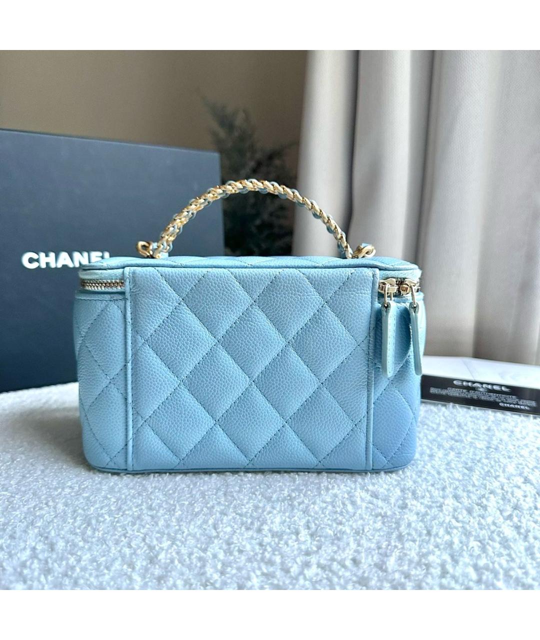 CHANEL Голубая кожаная сумка через плечо, фото 3