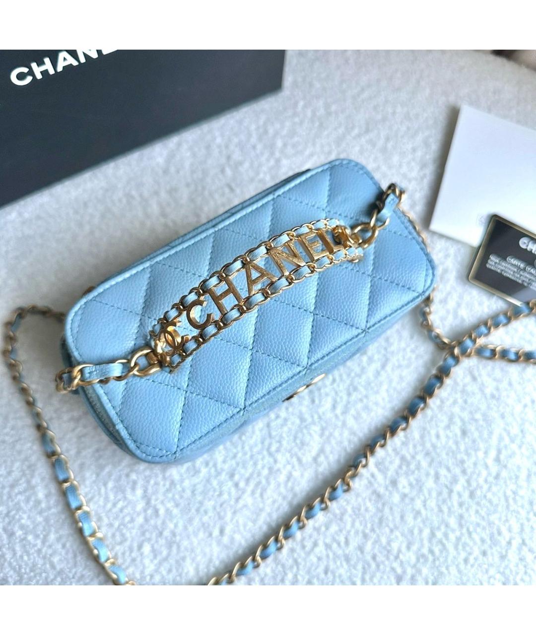 CHANEL Голубая кожаная сумка через плечо, фото 6