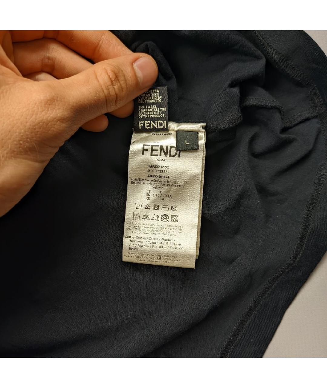 FENDI Черная хлопковая футболка, фото 7