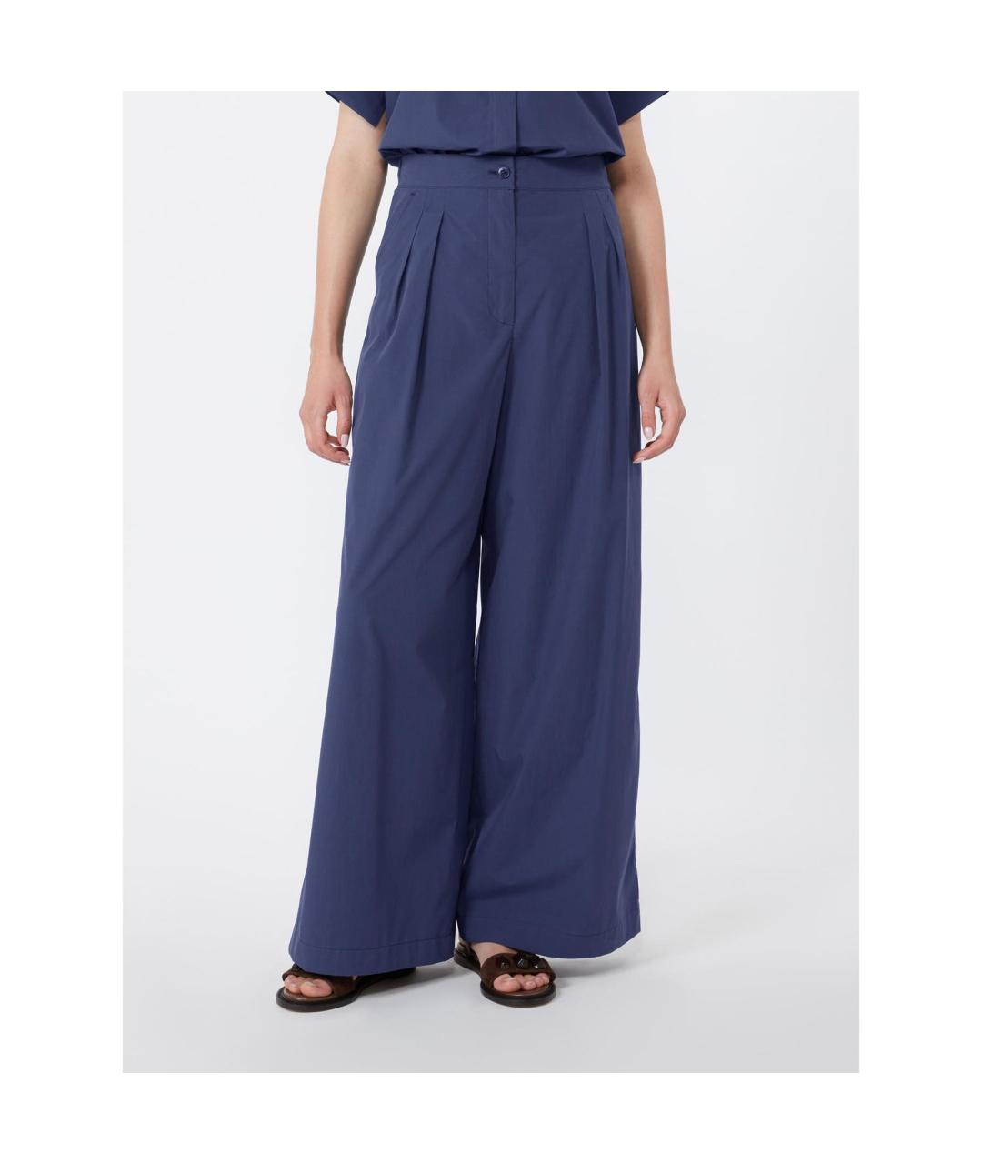 WEEKEND MAX MARA Синие хлопковые брюки широкие, фото 5