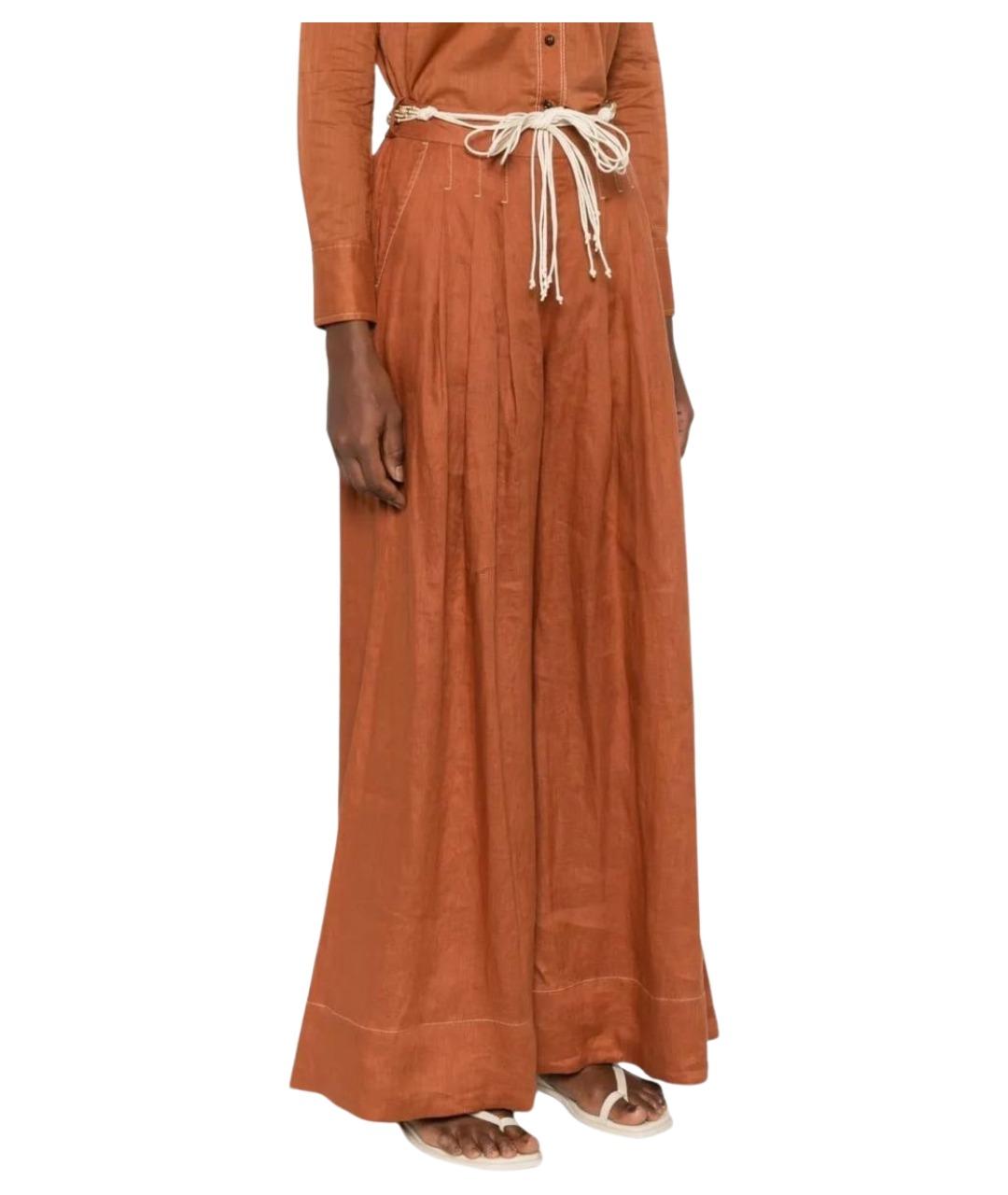 ZIMMERMANN Оранжевое льняные прямые брюки, фото 3
