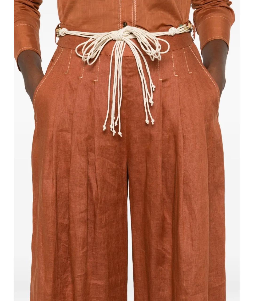 ZIMMERMANN Оранжевое льняные прямые брюки, фото 4
