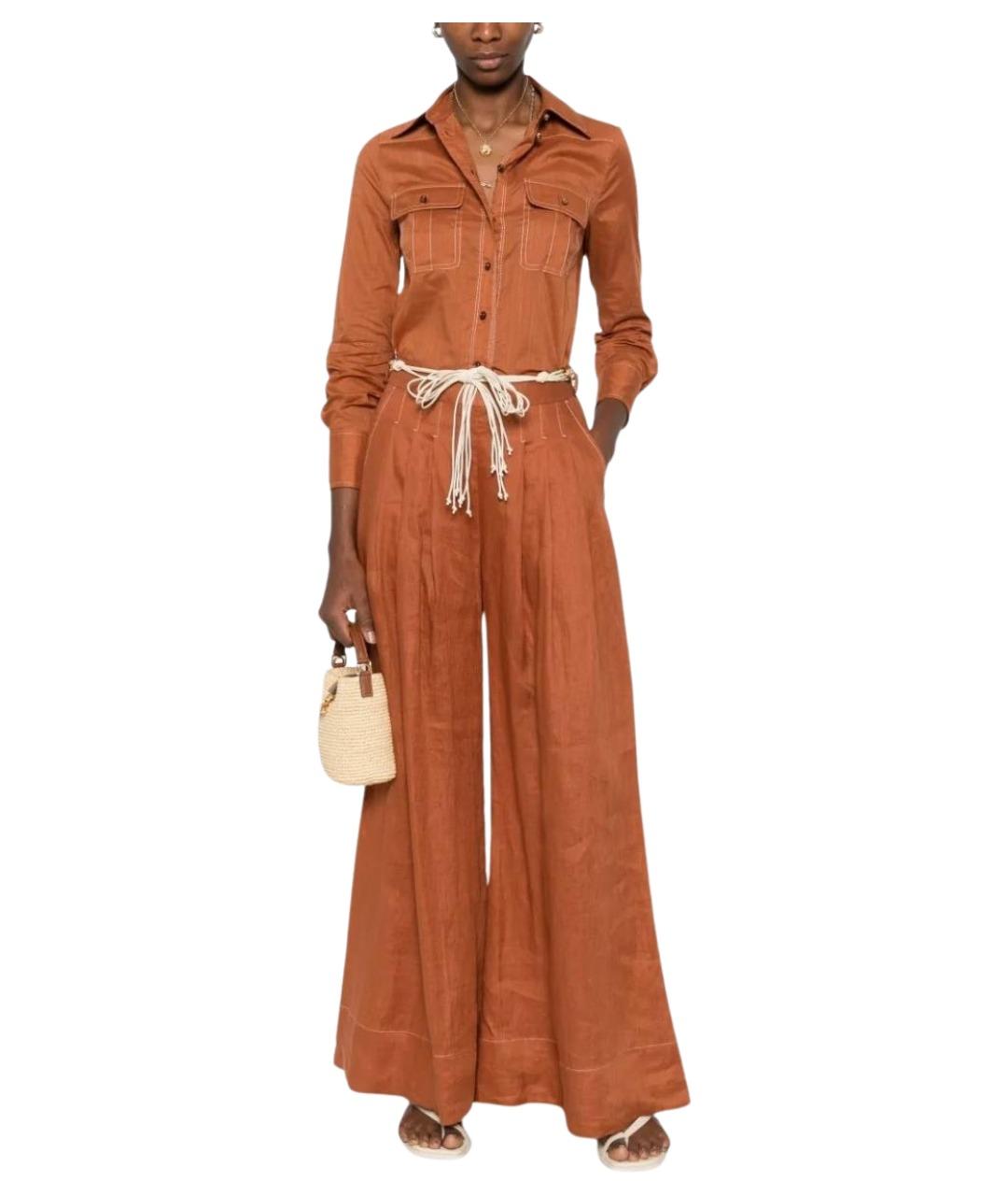 ZIMMERMANN Оранжевое льняные прямые брюки, фото 2