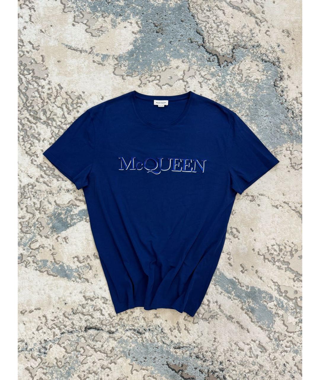 ALEXANDER MCQUEEN Темно-синяя хлопковая футболка, фото 6