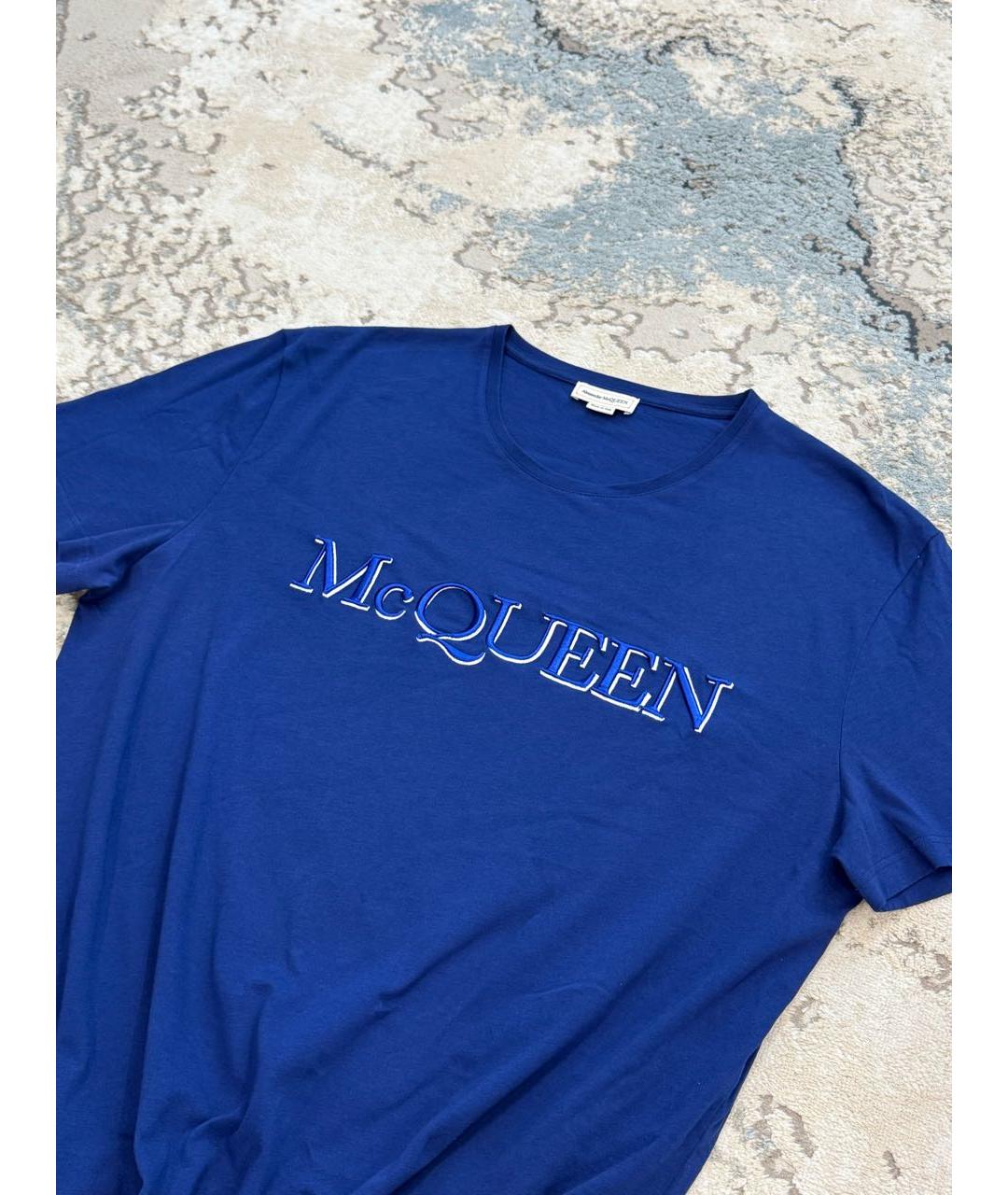 ALEXANDER MCQUEEN Темно-синяя хлопковая футболка, фото 2