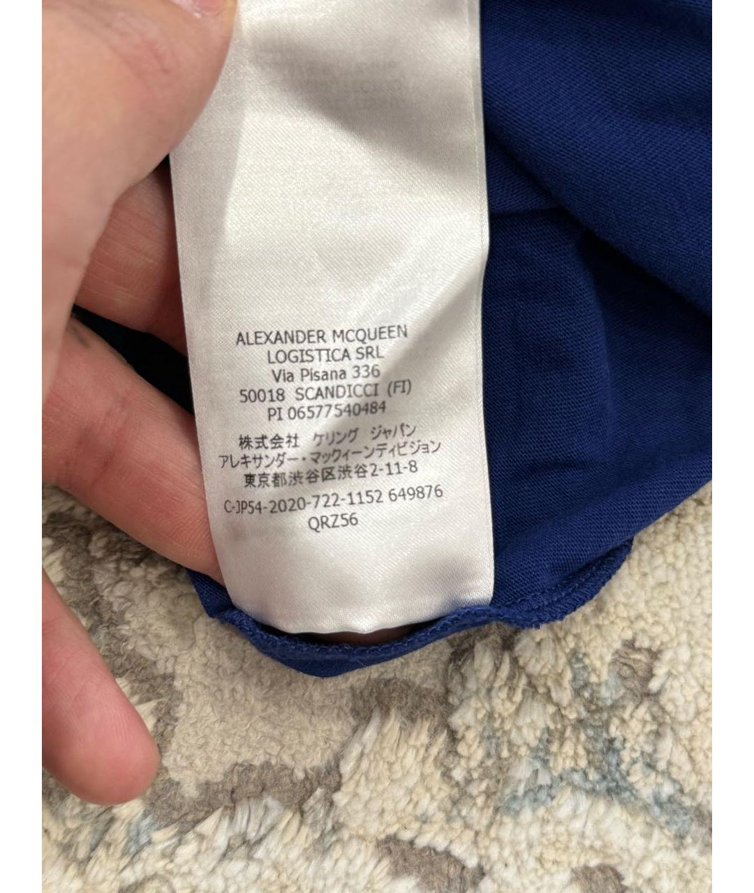 ALEXANDER MCQUEEN Темно-синяя хлопковая футболка, фото 5