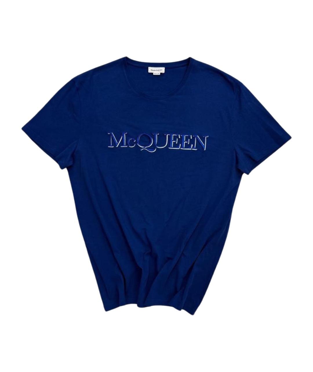 ALEXANDER MCQUEEN Темно-синяя хлопковая футболка, фото 1