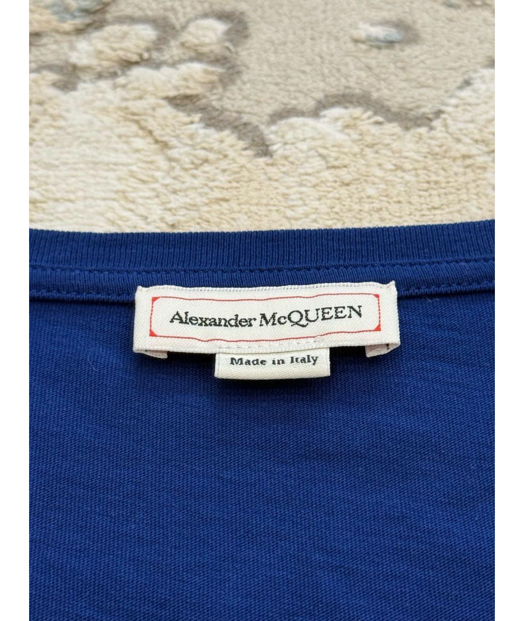 ALEXANDER MCQUEEN Темно-синяя хлопковая футболка, фото 3