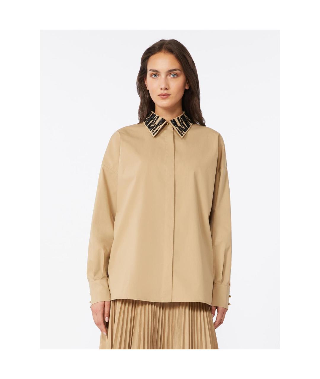 MAX MARA STUDIO Бежевая хлопковая рубашка, фото 4
