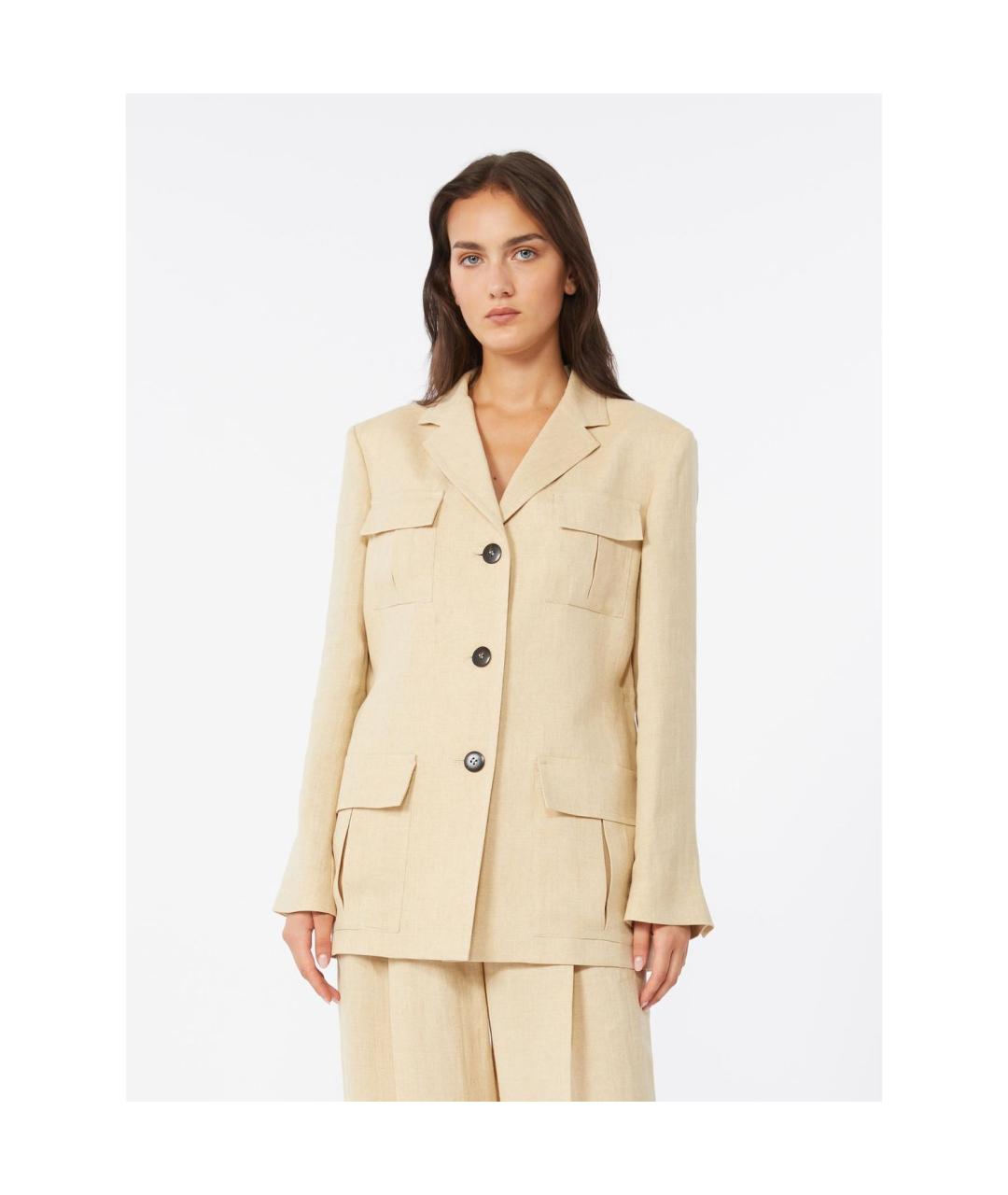 MAX MARA STUDIO Бежевый льняной жакет/пиджак, фото 5