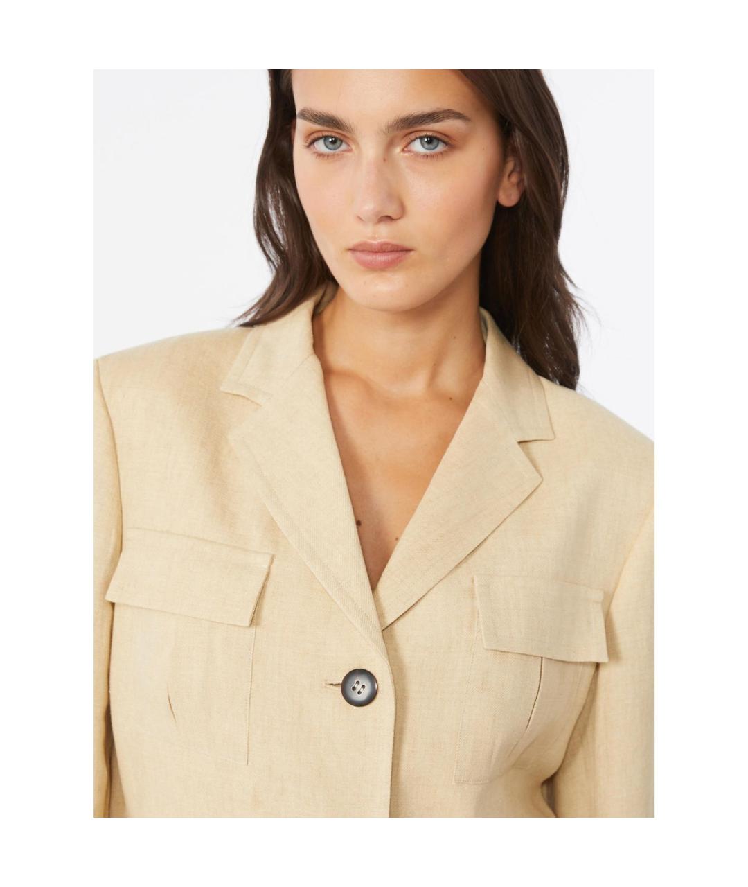 MAX MARA STUDIO Бежевый льняной жакет/пиджак, фото 3