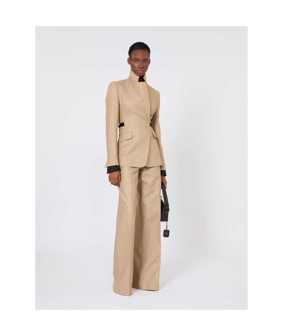 MAX MARA Бежевые льняные прямые брюки, фото 4