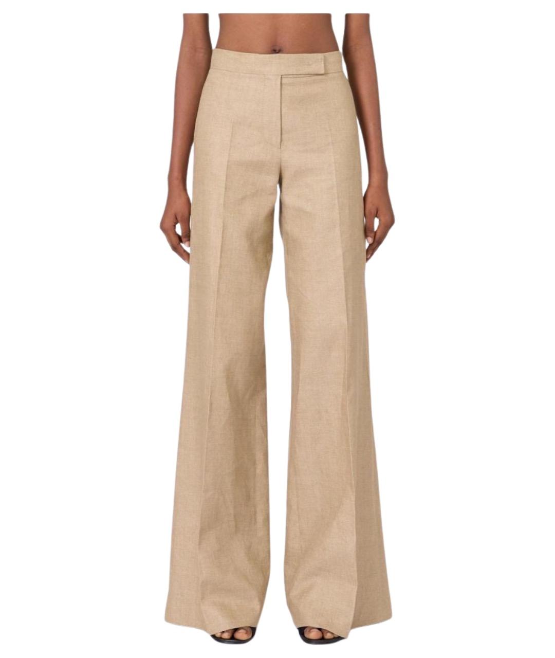 MAX MARA Бежевые льняные прямые брюки, фото 1