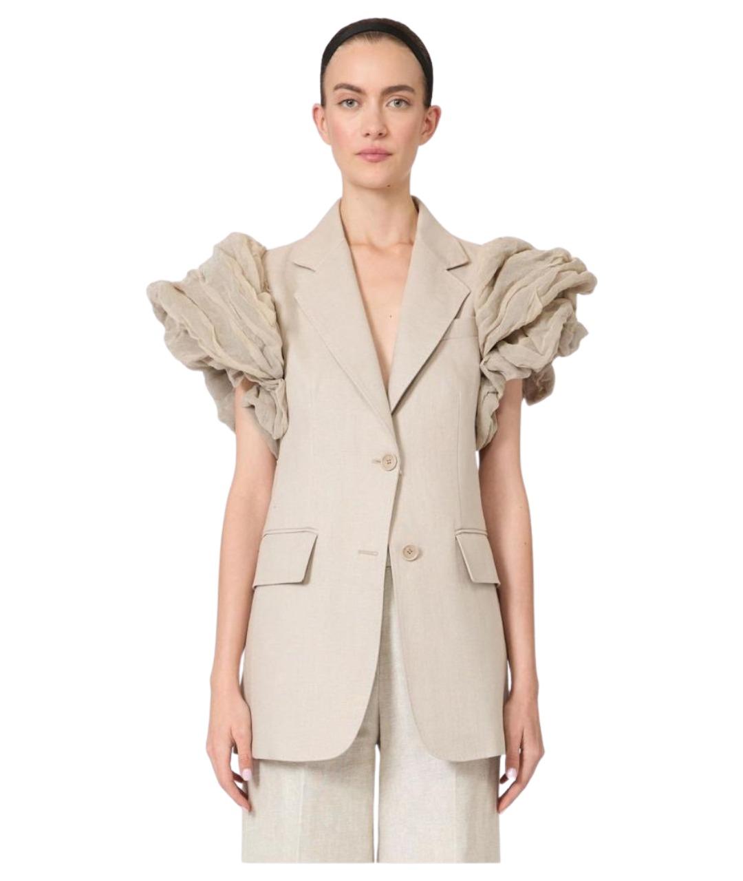 MAX MARA Бежевый льняной жакет/пиджак, фото 1