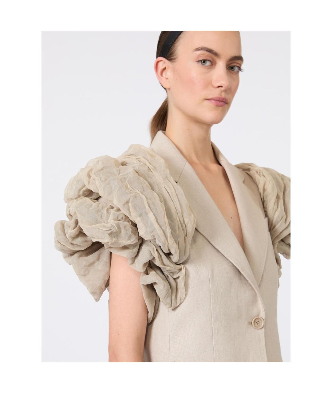 MAX MARA Бежевый льняной жакет/пиджак, фото 3