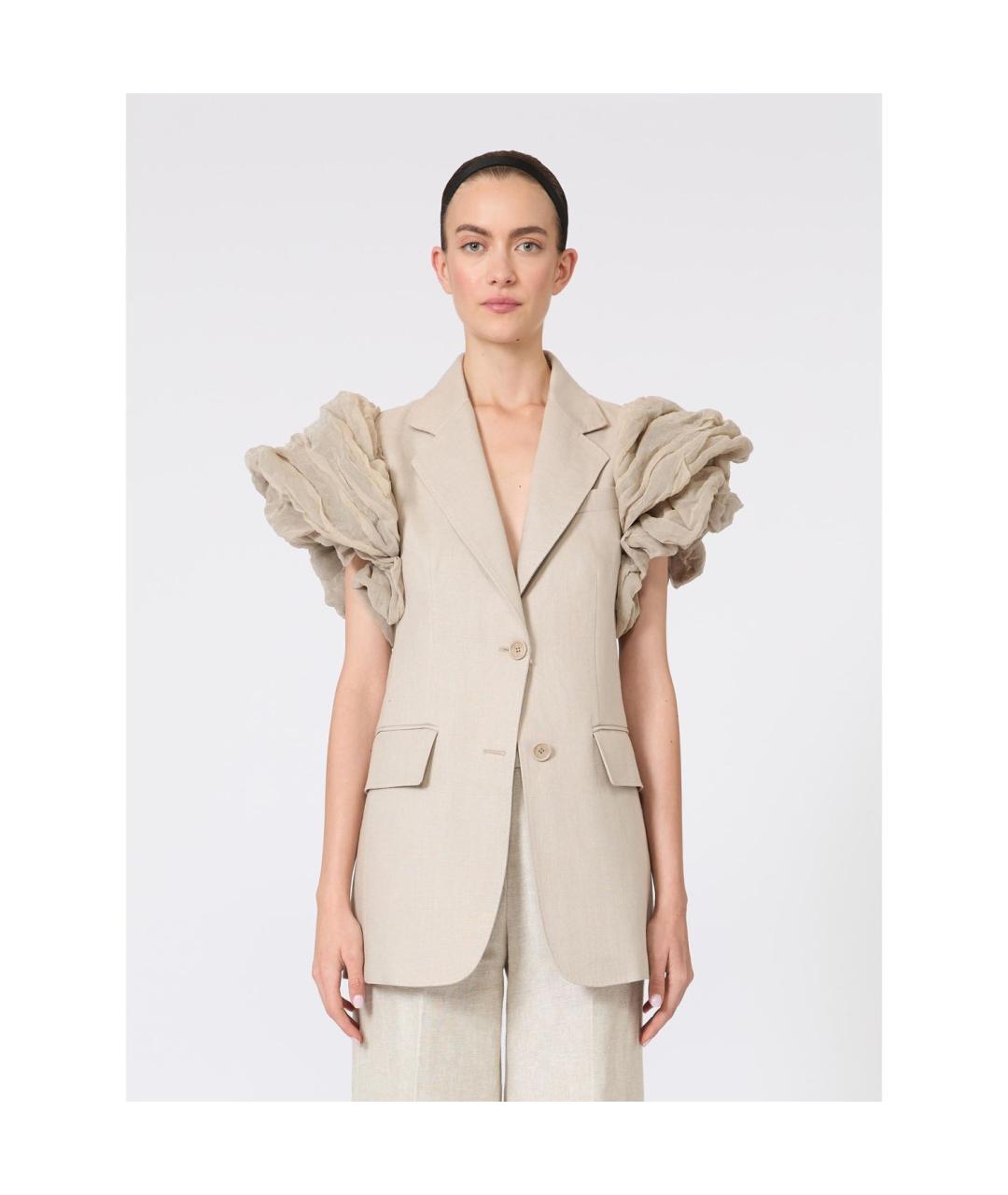 MAX MARA Бежевый льняной жакет/пиджак, фото 6