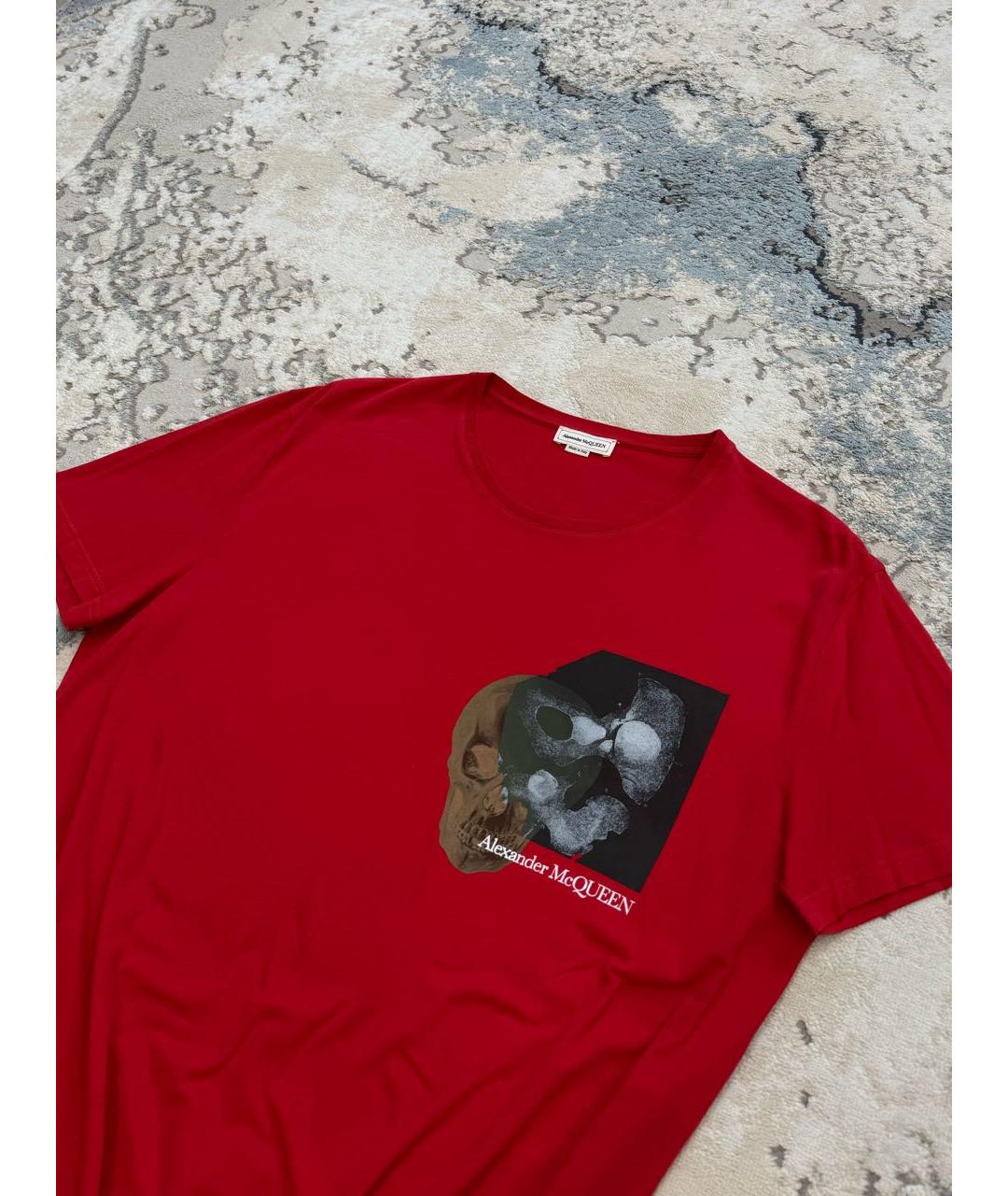 ALEXANDER MCQUEEN Красная хлопковая футболка, фото 2