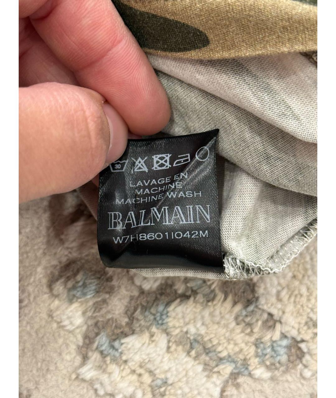 BALMAIN Хаки хлопковая футболка, фото 5