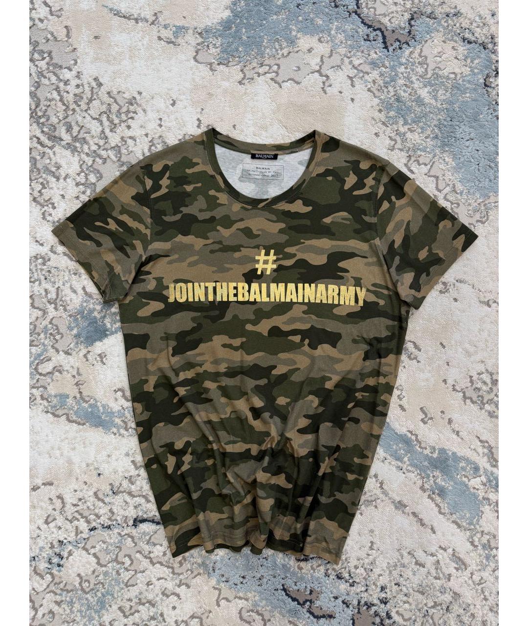 BALMAIN Хаки хлопковая футболка, фото 7