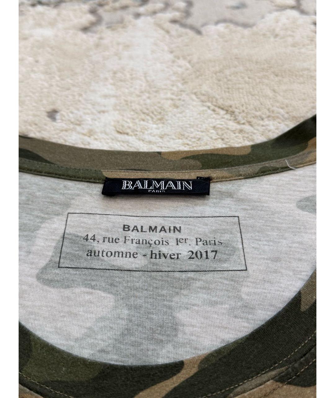 BALMAIN Хаки хлопковая футболка, фото 3