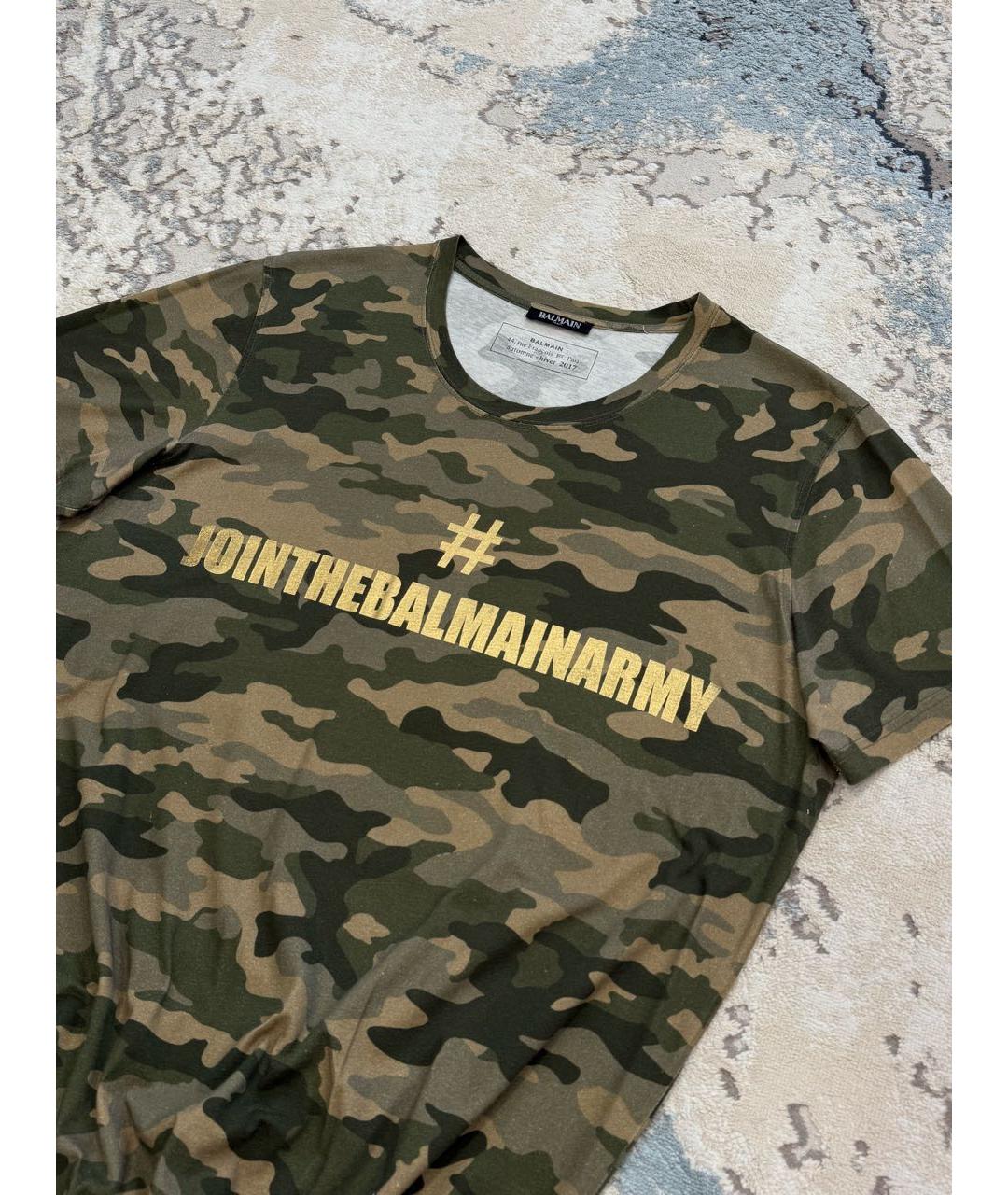 BALMAIN Хаки хлопковая футболка, фото 2