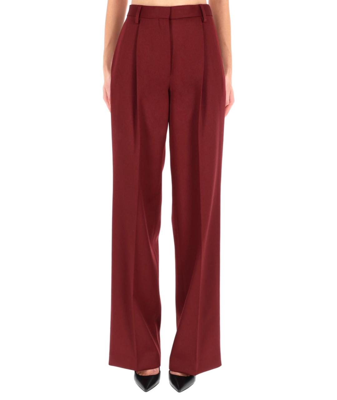 DRIES VAN NOTEN Бордовые шерстяные прямые брюки, фото 1