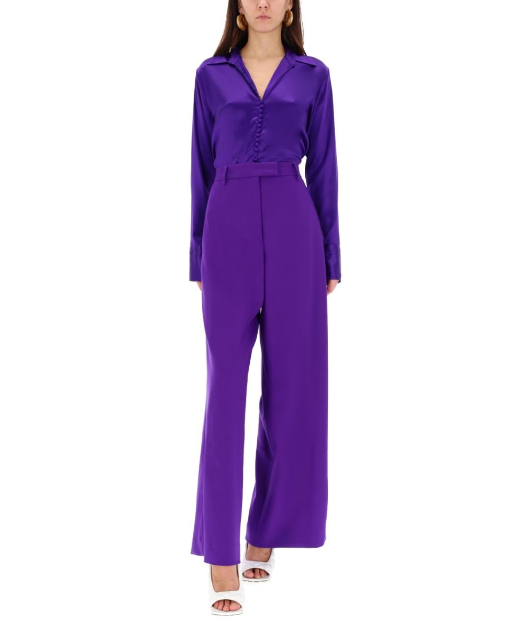 DRIES VAN NOTEN Фиолетовые шерстяные прямые брюки, фото 2