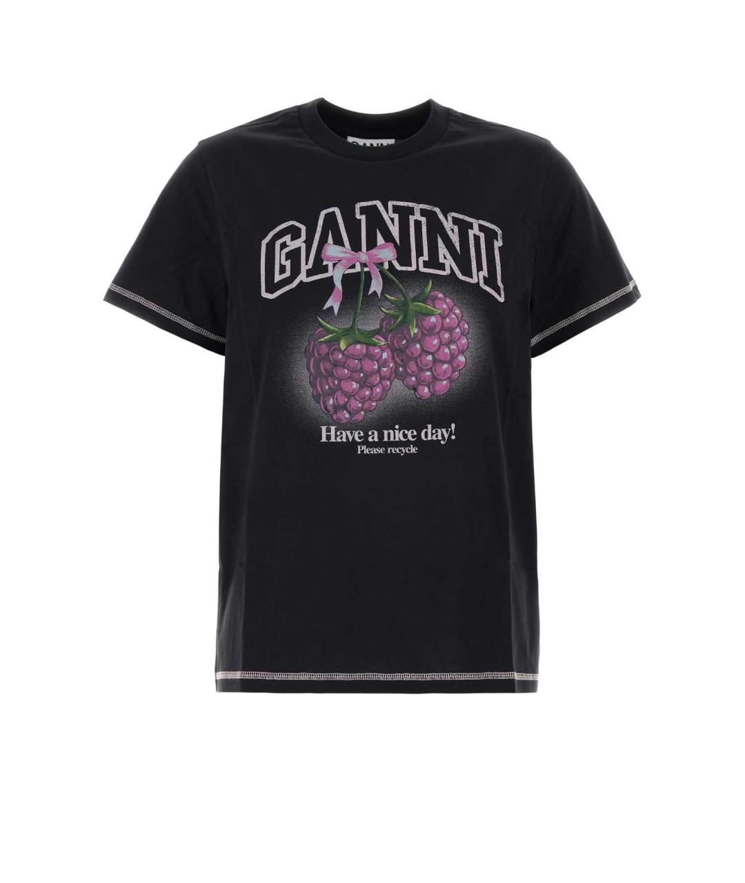 GANNI Черная хлопковая футболка, фото 1