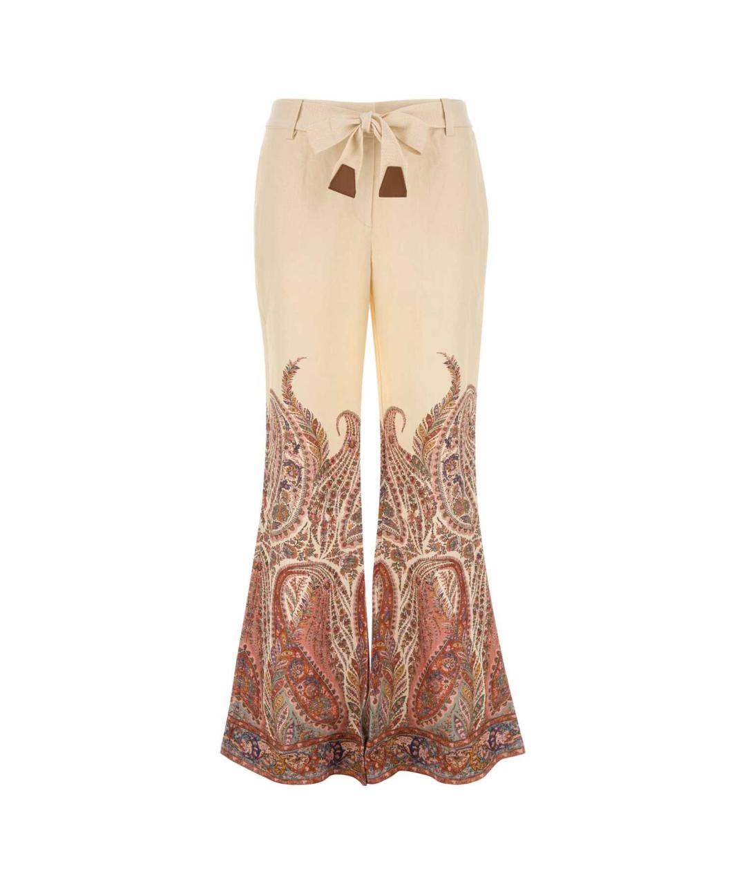 ZIMMERMANN Бежевые льняные прямые брюки, фото 1